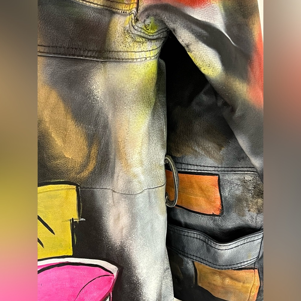 Custom Hand Painted Pink Panther Leather Trench Coat - Picture 6 of 12